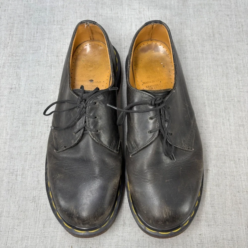 Vintage Dr. Martens Oxfords Black Leather Platform Lug Sole MIE Unisex UK 6